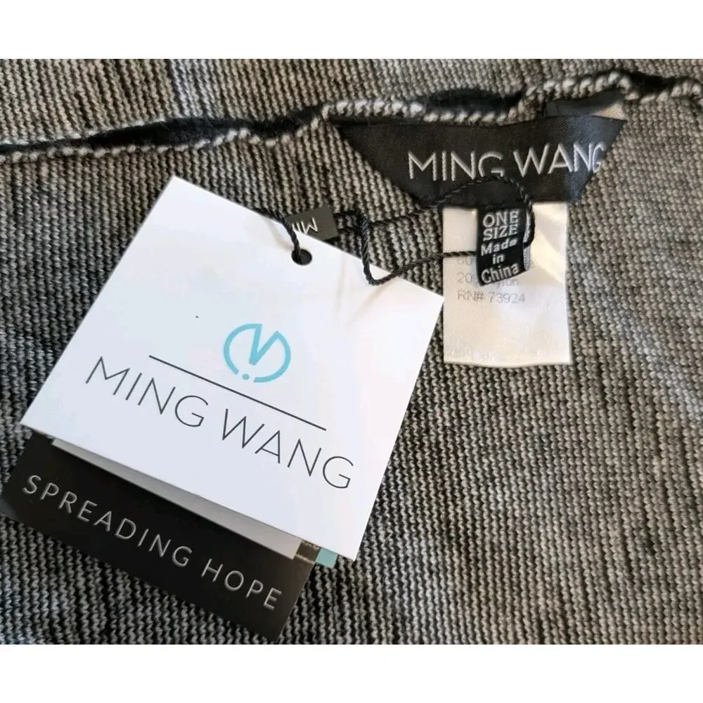 Ming Wang One Size Shawl Wrap Black and White Geometric Viscose Blend